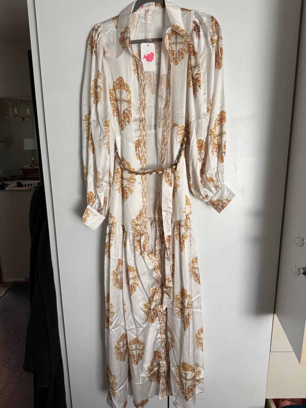 L’atiste White & Gold Printed Long Sleeve Maxi Dress